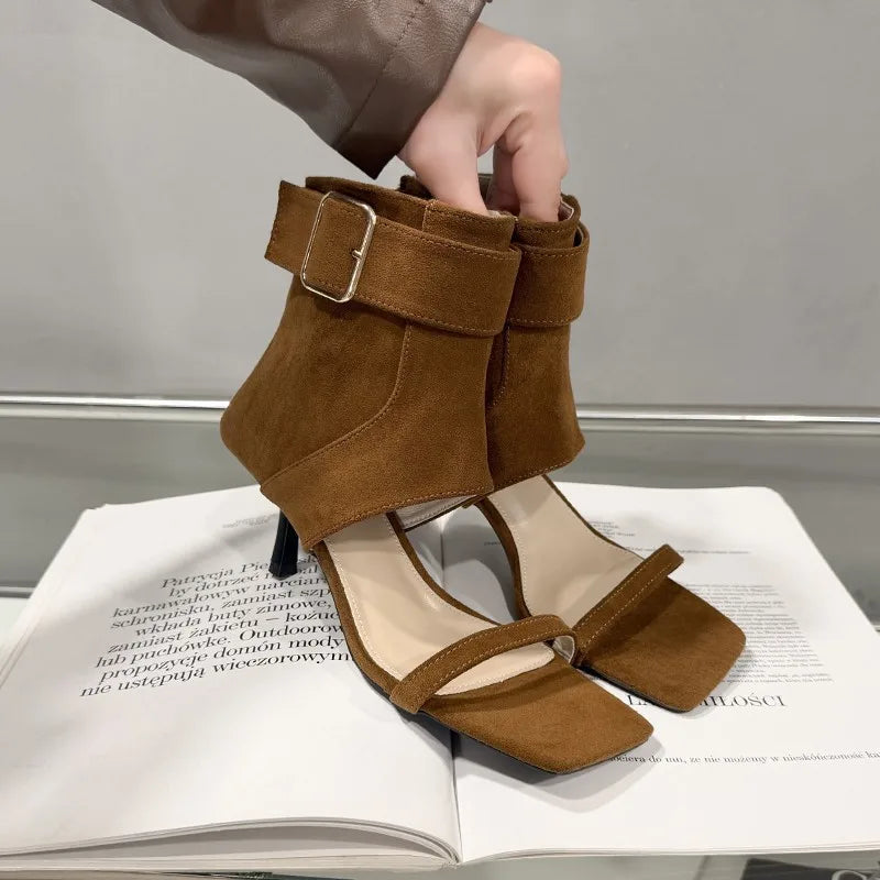 Designer Vintage Suede Open Toe High Heel