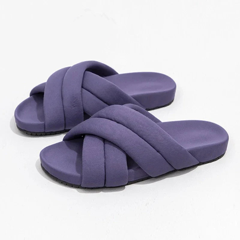 Cross Tied Design Brand Slippers Comfortable Lightweight Soft Flat Slippers Open Toe Non-slip Beach Shoes