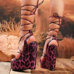 Ankle Cross Strap Wedge Platform Sandals 16cm Chunky High Heel