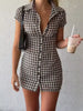 Simple Plaid Elegant Causal Trendy Chic Button Slim Fit Mini Frock