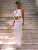 Crochet Knitted Pearl Bra Skirt Suit Backless Hollow Out Beach Holiday Set