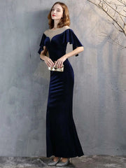 Luxury Mesh Velvet Diamonds O-Neck Wedding Cocktail Evening Dresses