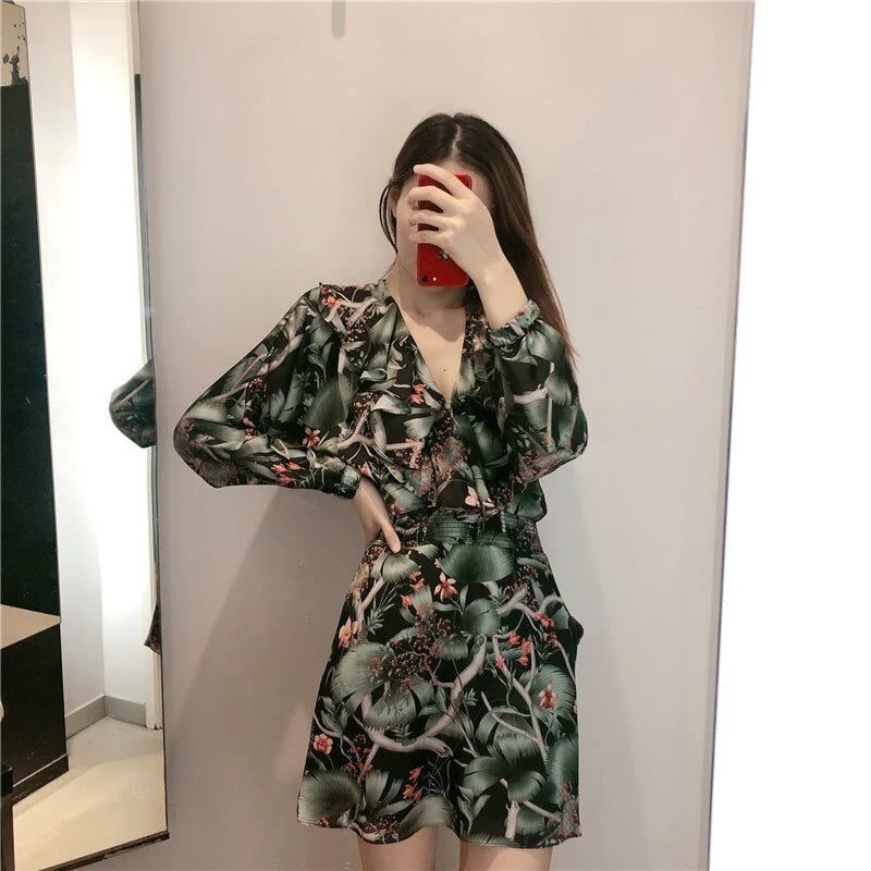 Casual Batwing A Line Floral Print Mini Dress