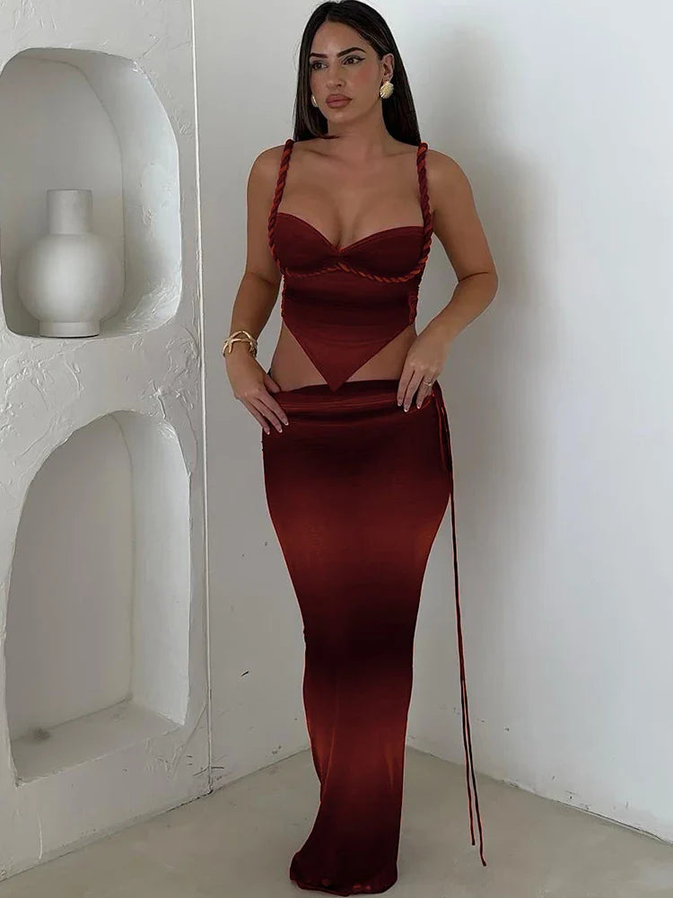 Halter Slim Cleavage Backless High Street Long Skirt Suit