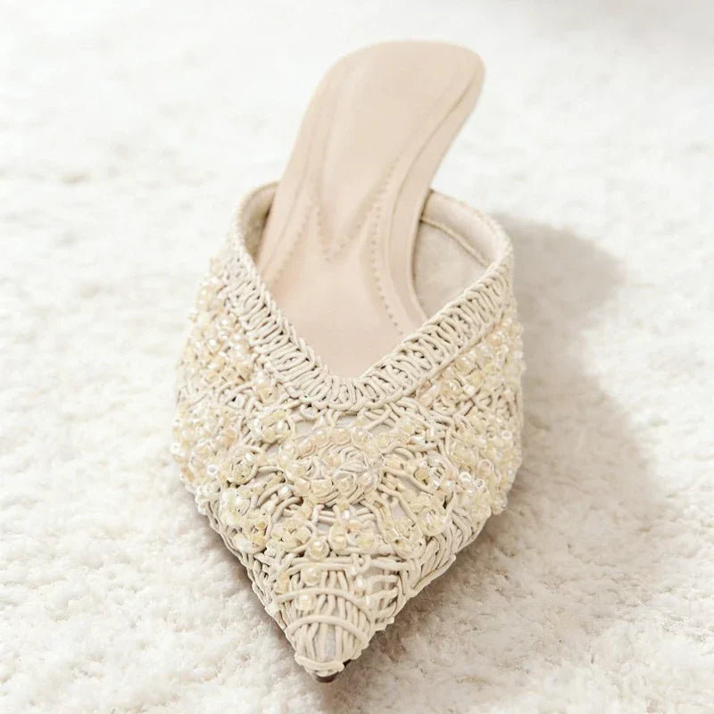 Elegant String Bead Decoration Heel