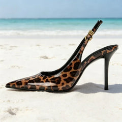 Leopard-print Patent Leather Pumps Pointed-toe Slingback High Heel