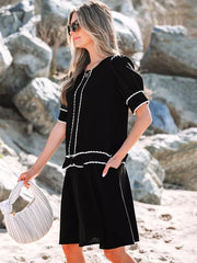 Bohemian Trim And Bow Decoration Street Wear Shift Dress