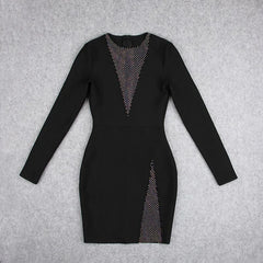Split Beading V-Neck Nightclub Party Bodycon Mini Dress