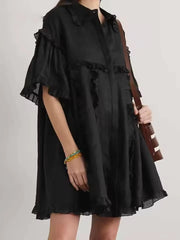 Casual Cotton Ruffled Short Sleeve Loose Mini Dress