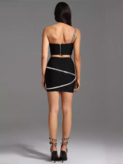 Rhinestone Asymmetrical Design One Shoulder Bodycon Mini Dress