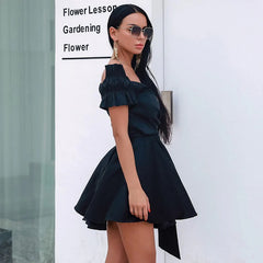 Elegant Deep V-Neck Fit And Flare Mini Dress