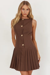 Opulent Pleat Skirt Button Mini Dress Coco