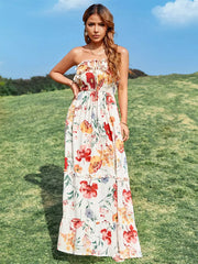 Elegant Floral Print Sleeveless Backless Daily Casual Maxi Dress