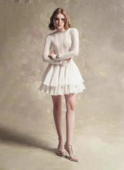Solid Hollow Out Slimming O Neck Long Sleeve High Waist Temperament Dresses
