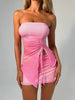 Casual Panelled Strapless Shirring Irregular Tanks Mini Skirts Two Piece Set