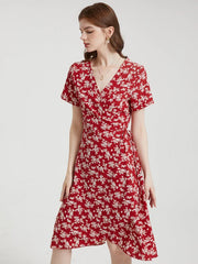 Floral Print Tie V-neck Short Sleeve Dress