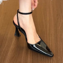 Ankle Buckle Strap Pumps Designer Narrow Band Pointed Toe Thin Low Heel