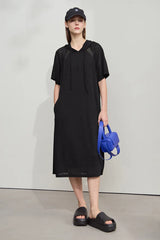 Casual Office Lady Solid Color Mesh Hood Loose Light Comfort Knit Dresses