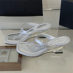 Square Clip Toe Slippers Designer Wedges Heel