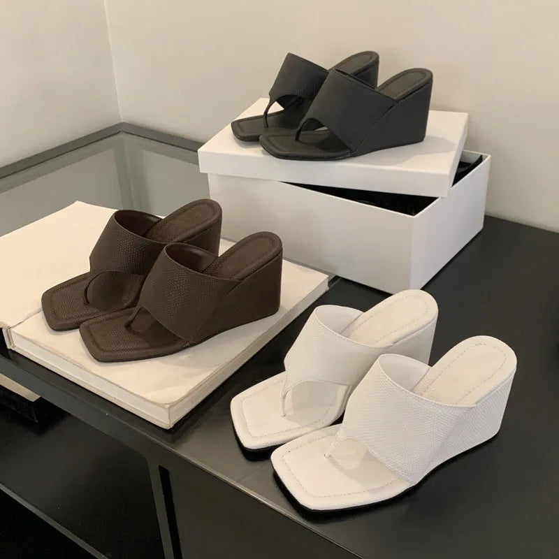 Street Style Square Clip Toe Wedges High Heel