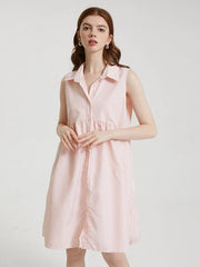 Stripe Print Sleeveless Button Lapel Dress