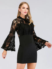 Bodycon Dresses High Collar Sleeves Midi Dress