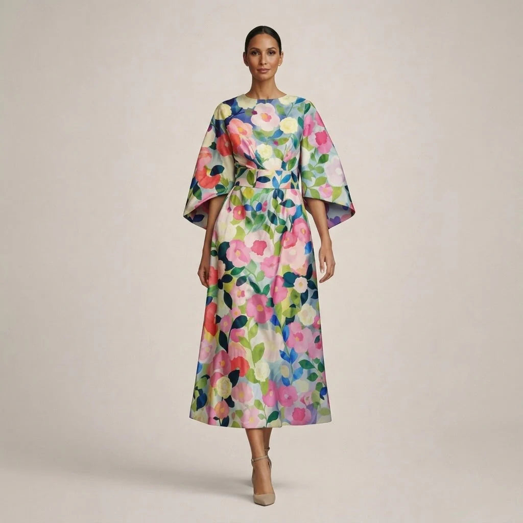 Women's Floral Midi with Sculpted Waist