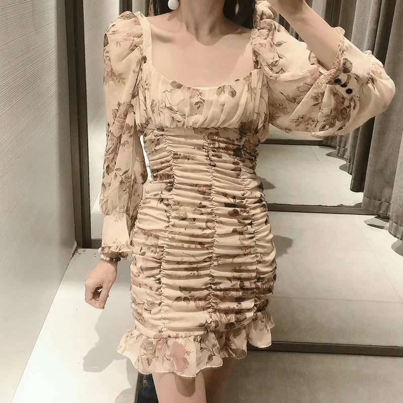 Chic Floral Print Chiffon Mini Dress