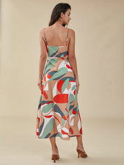 Color Block Adjustable Strap Open Back Slit Dress