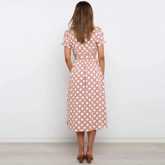 Casual Polka Dot Short Sleeve Midi Dress