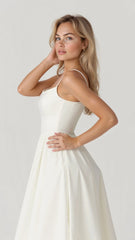 Women's Spaghetti Strap Scoop Neck Gathered A-Line Skirt Dress