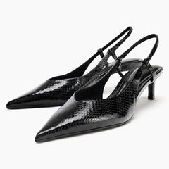 Novelty Embossed Decoration Pumps Pointed Toe Slingbacks Kitten Heel