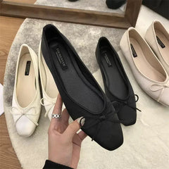Luxury Lace Tie Leg Satin Silk Ballet Flats Square Toe Bowknot Elastic Band Ballerinas Ladies Wedding Mary Janes Shoes