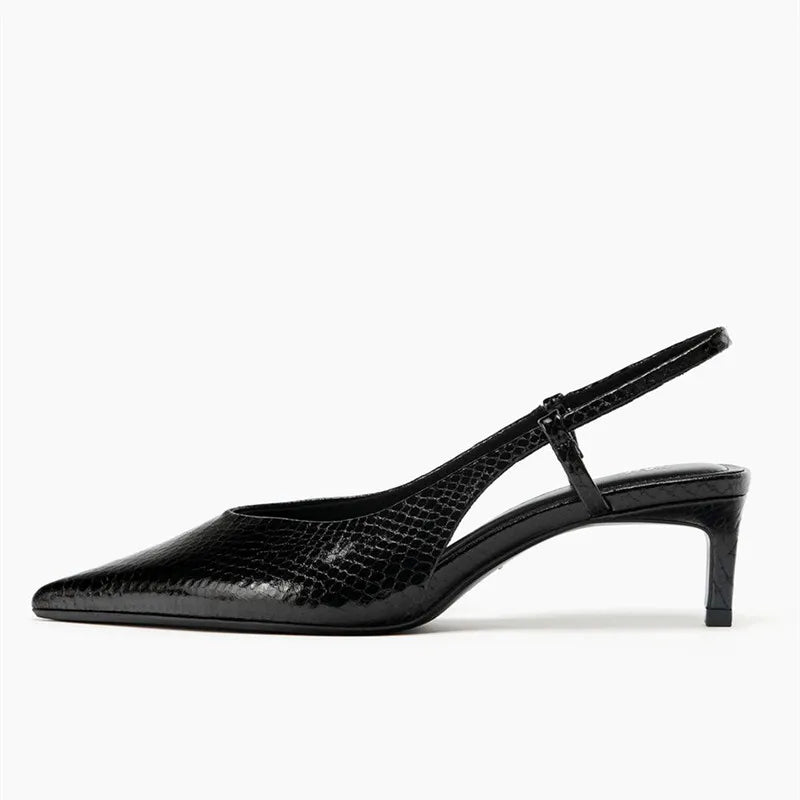 Novelty Embossed Decoration Pumps Pointed Toe Slingbacks Kitten Heel