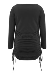 Long Sleeves Lace Up Scoop Neck Drawstring Slim Fit Sheath Bodycon Dresses