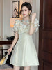 Vintage Elegant Sweet Sheer Mesh Diamonds Flowers Swing Short Ball Gown