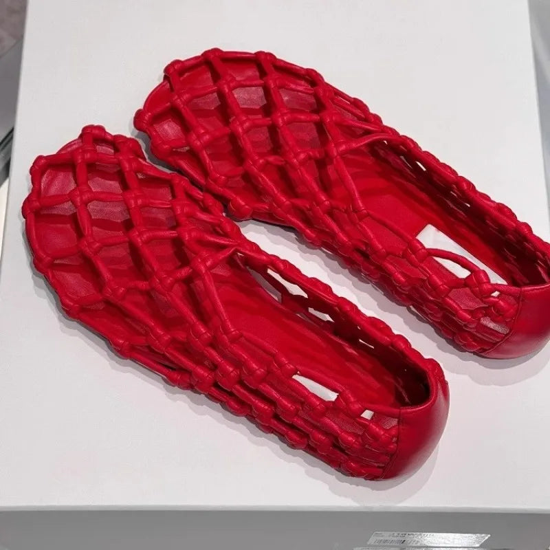 Luxury Brand Designer Flat Sandals for Woven Hollow Loafers Comfort Beach Casual Shoe Zapatos De Mujer