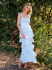 Elegant Sling Square Neck Ruffles Backless Patchwork Folds Printed Maxi Dress