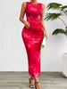Casual Sleeveless Slim Fit Breast Print Bag Hip Spice Slit Skirt Maxi Dress