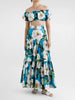 Flower Print Off The Shoulder Short Sleeve Top High Waist A Line Folds Skirts Two Piece Set