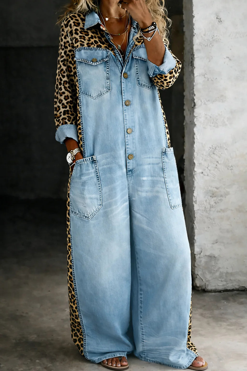 Women's One Piece Denim Shirt Jumpsuit