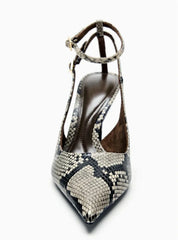 Snake Print Design Pumps Pointed-Toe  Ankle Strap High Heel
