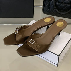 Slipper Designer Buckle Square Toe Ladies Sandals Thin Low Heel