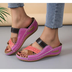 Wedges Slippers Orthopedic Open Toe Sandals Vintage Leather Casual Female Platform Slippers Slides Sandals 43