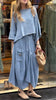 Casual Cotton and Linen Loose Solid Color Irregular Top Waist Pocket Skirt Two-piece Set