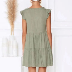 Casual V-Neck Sleeveless Solid Mini Dress