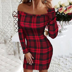 Graphic Printed Off-the-shoulder Long Sleeve Bodycon Dress