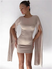 Elegant Above Knee Pullover Long Sleeve Split Mini Dress