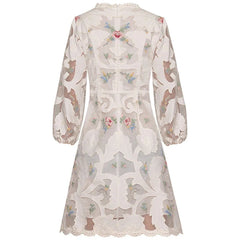 V-Neck Lantern Sleeve Applique Embroidery Dress