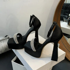 CRYSTAL Buckle Strap Open Toe Sandals Platform High Heel